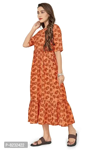Fashion Dream Women?۪s Crepe Orange Ruffle Floral Printed Dresses-thumb4