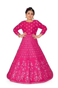 Fashion Dream Girls Dark Pink Taffeta Maxi Length Foil Printed Dresses-thumb3