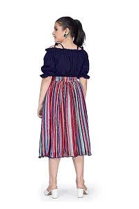 Fashion Dream Girl?۪s Navy Blue Lycra Top with Accordion Pleated Georgette Skirt Clothing Set-thumb1