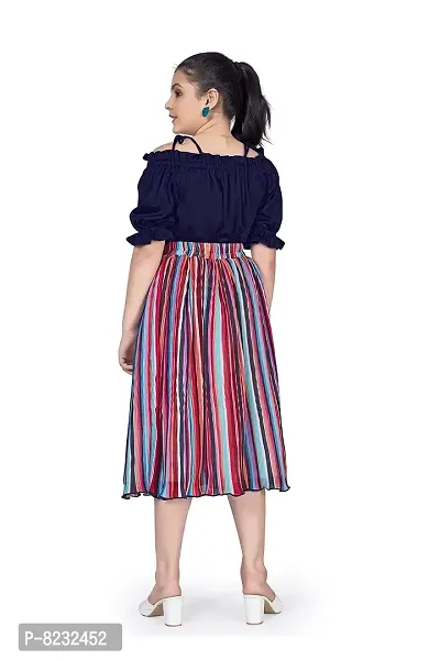Fashion Dream Girl?۪s Navy Blue Lycra Top with Accordion Pleated Georgette Skirt Clothing Set-thumb2