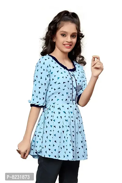 Fashion Dream Girl?۪s Printed Rayon Ruffled Tunic/Dress(Blue)