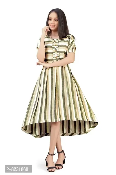 Fashion Dream Girl's Cotton Updown Kurtis (Khakhi Stripe_7-8 Years) Khaki-thumb0