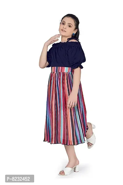Fashion Dream Girl?۪s Navy Blue Lycra Top with Accordion Pleated Georgette Skirt Clothing Set-thumb0