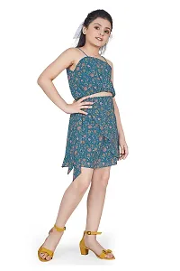 Fashion Dream Girl?۪s Teal Blue Spaghetti Georgette Top with Layer Skirt Clothing Set-thumb3