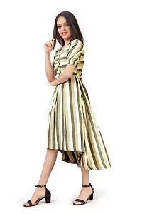 Fashion Dream Girl's Cotton Updown Kurtis (Khakhi Stripe_7-8 Years) Khaki-thumb2