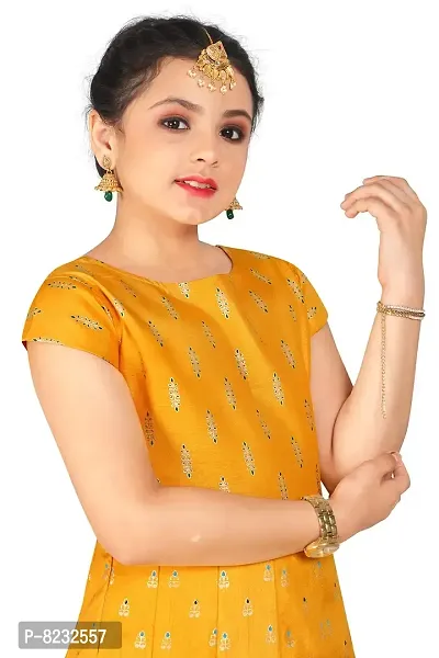 Fashion Dream Girl?۪s Crepe Silk Yellow Maxi Length Foil Print Dresses-thumb4