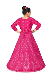 Fashion Dream Girls Dark Pink Taffeta Maxi Length Foil Printed Dresses-thumb1