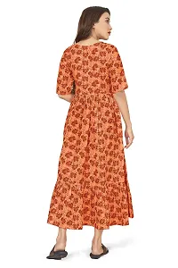 Fashion Dream Women?۪s Crepe Orange Ruffle Floral Printed Dresses-thumb1