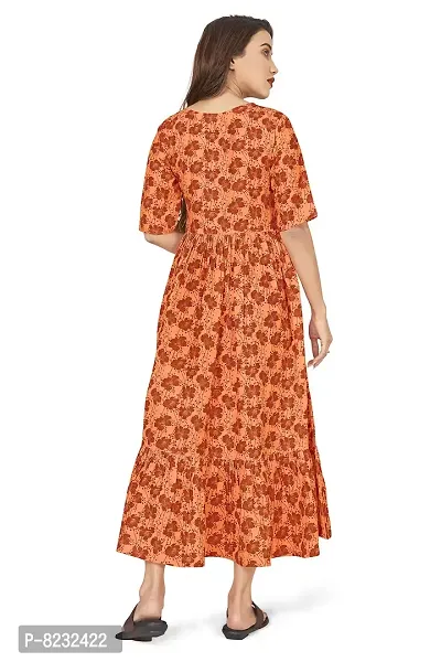 Fashion Dream Women?۪s Crepe Orange Ruffle Floral Printed Dresses-thumb2