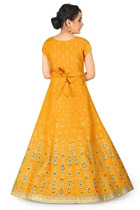 Fashion Dream Girl?۪s Crepe Silk Yellow Maxi Length Foil Print Dresses-thumb1