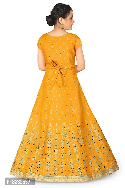 Fashion Dream Girl?۪s Crepe Silk Yellow Maxi Length Foil Print Dresses-thumb2