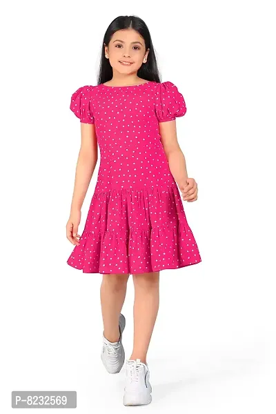 Fashion Dream Girl?۪s Pink Polyester Blend Above Knee Length Ruffle Dresses