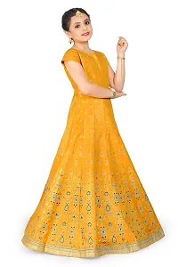 Fashion Dream Girl?۪s Crepe Silk Yellow Maxi Length Foil Print Dresses-thumb2