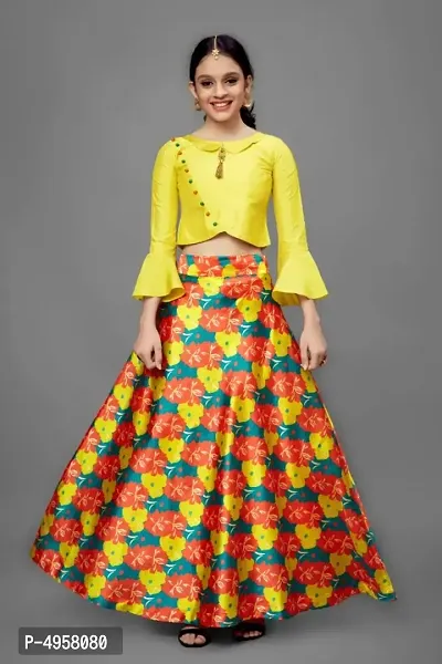 Girls Ethnic Wear Floral Printed Designer Readymade Lehenga Choli Set-thumb0