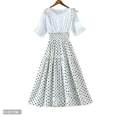 P.C Perry Collection Women's Stylish Polka Print Dori Straps Long Dress with White T Shirt - White-thumb0