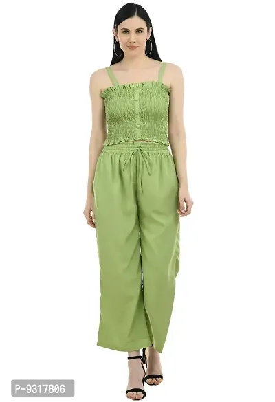 P.C Perry Collection Women Fashionable Stylish Crop top and Plazzo Set + ADS KAJAL Free - Green-thumb0