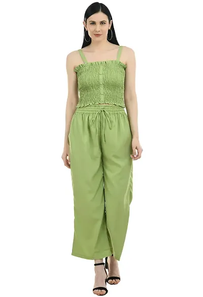 P.C Perry Collection Women Fashionable Stylish Crop top and Plazzo Set + ADS KAJAL Free - Green