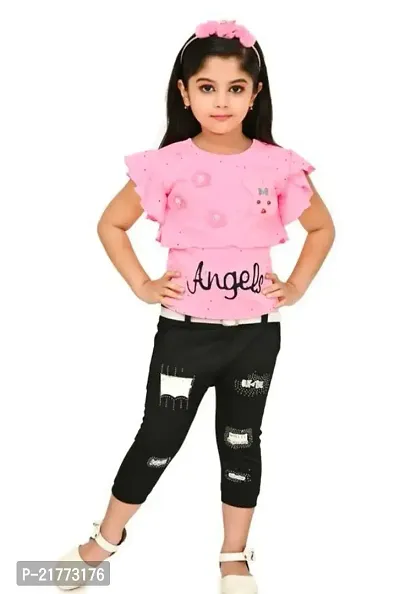 Baby Kids Girls Pink Top  Black Pant  Party Wear Set