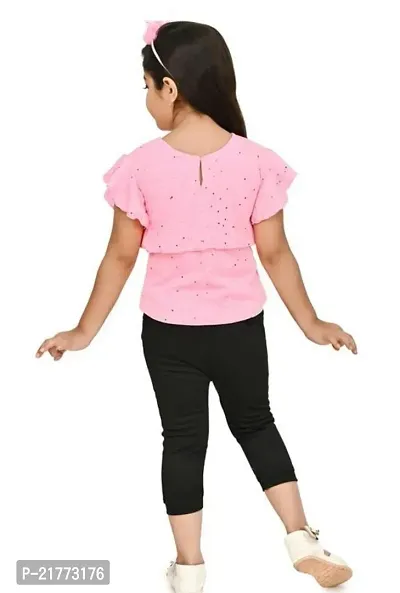 Girls Pink Top  Black Pant  Party Wear Set-thumb4