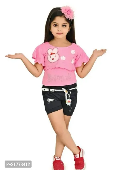 Baby Kids Girls Black Hot Pant  Pink Top Set