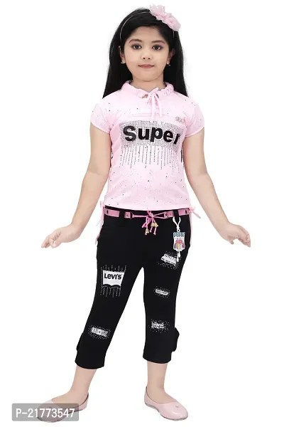 Girls Pink top  Black Pant Party Wear Set-thumb0