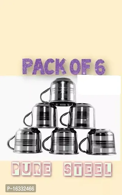 Stainless Steel Tea Cups Set Of 6 Pcs  Double Wall Royal Tea and Coffee Cups  Medium Cup Set Of 6, Latest Stylish Design, Cold Outside Hot Inside  Tea Cups For Travel 110Ml (Silver)-thumb0