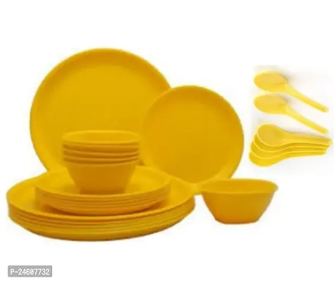 YELLOW  pastic dinner set 6 plate/ 6 bowls / 6 spoons / 6 quater plates