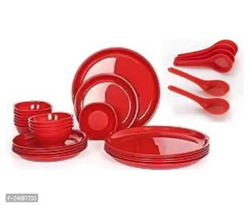 RED pastic dinner set 6 plate/ 6 bowls / 6 spoons / 6 quater plates