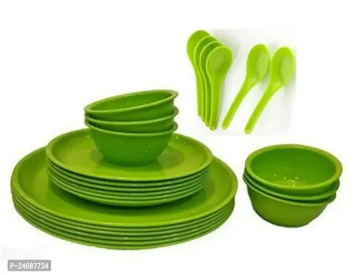 green pastic dinner set 6 plate/ 6 bowls / 6 spoons / 6 quater plates