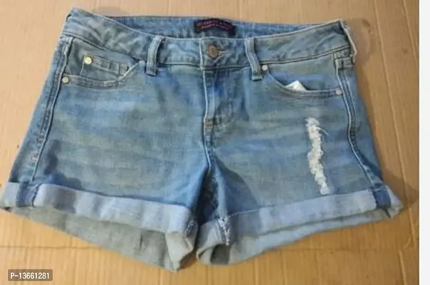 Stylish Fancy Denim Shorts For Girls-thumb0