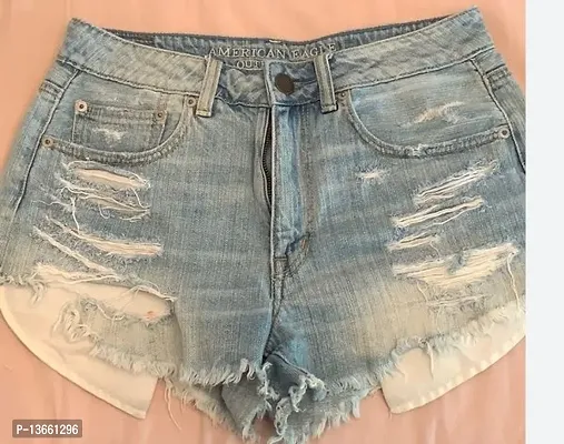 Stylish Fancy Denim Shorts For Girls-thumb0