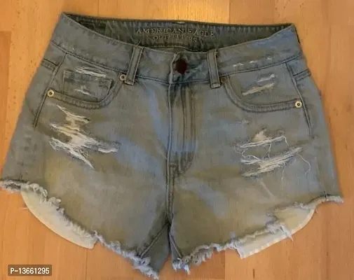 Stylish Fancy Denim Shorts For Girls-thumb0