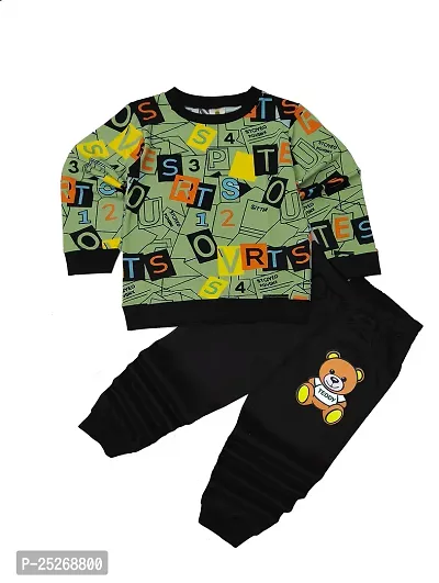 Fabulous Green Cotton Solid Tops with Trousers For Boys