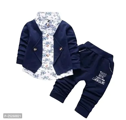 Stylish Boys Printed Hosiery Cotton Long Sleeve Shirt Trouser and Blazer