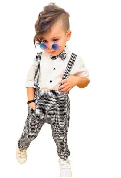 KRIJAL Boys Dot Print Dungaree Top and Pant Set