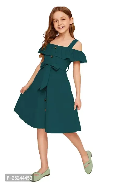 Fabulous Green Cotton Solid Frock Dress For Girls-thumb0