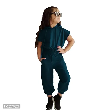 Fabulous Teal Cotton Solid Top With Pyjama For Girls