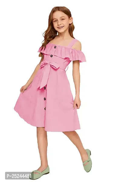 Fabulous Pink Cotton Solid Frock Dress For Girls-thumb0