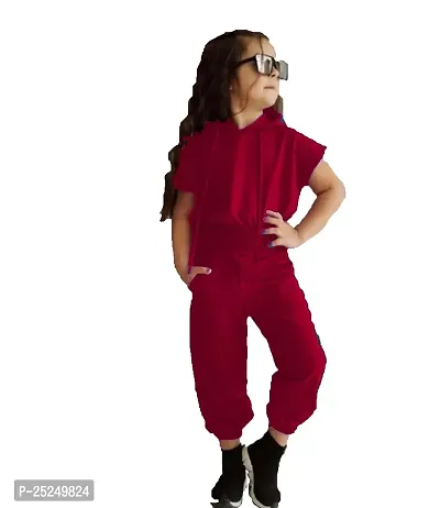 Fabulous Red Cotton Solid Top With Pyjama For Girls-thumb0