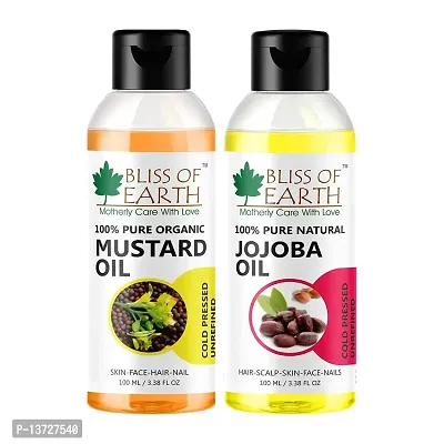 Bliss of Earth 100ML Organic Mustard Oil+100% Pure Natural Jojoba Oil (100ML) Coldpressed  Unrefined ( Pack of 2 )-thumb0