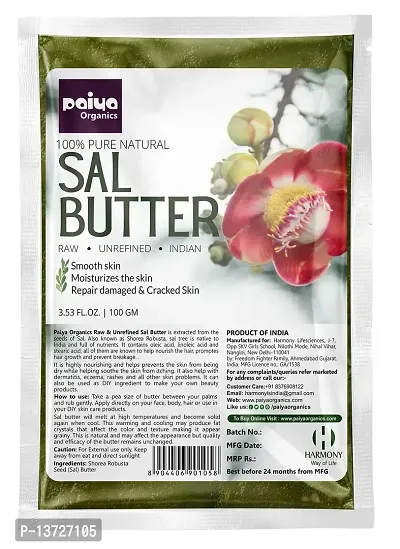 Paiya organics 100% Pure Natural Sal Butter Raw | Unrefined | Indian Great for Smooth ,Moisturize, Repair Damaged  Cracked Skin  Hair, DIY Products 100gm