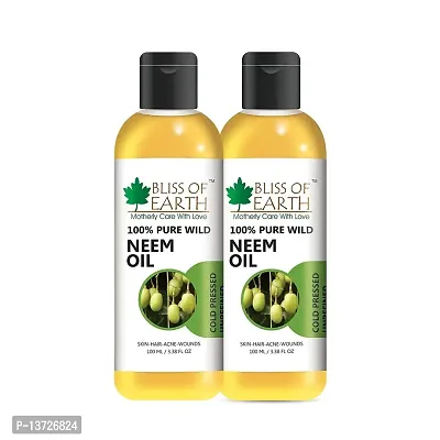 Bliss of Earth 100% Pure Wild Crafted Neem Oil 2x(100ml) | Coldpressed, Unrefined | Great for Haircare, Skincare, Natural Bug Repellent (Pack of 2)-thumb0