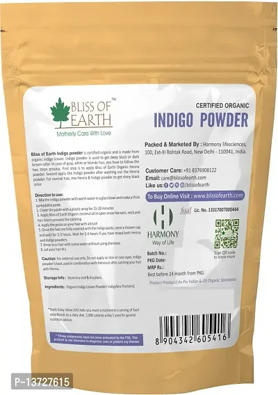 Bliss of Earth 453GM Organic Indigo Powder For Hair Black Organic Hair Dye-thumb2