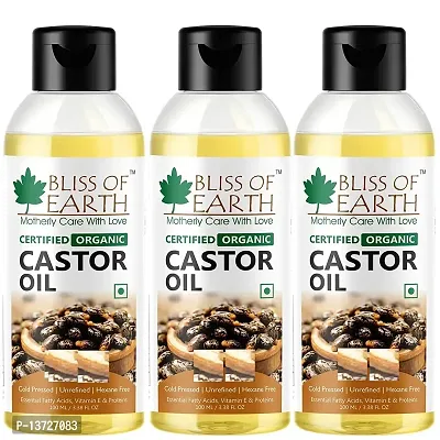 Bliss of Earth Certified Organic Castor Oil for Hair Growth,Smooth Skin, 3x100ML