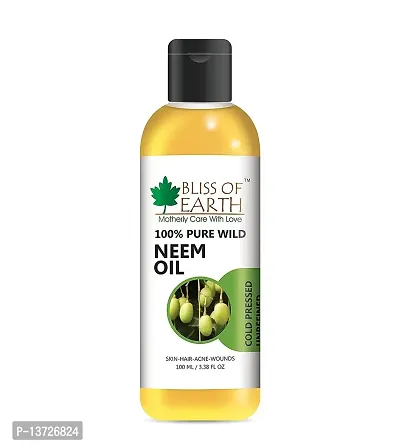 Bliss of Earth 100% Pure Wild Crafted Neem Oil 2x(100ml) | Coldpressed, Unrefined | Great for Haircare, Skincare, Natural Bug Repellent (Pack of 2)-thumb2