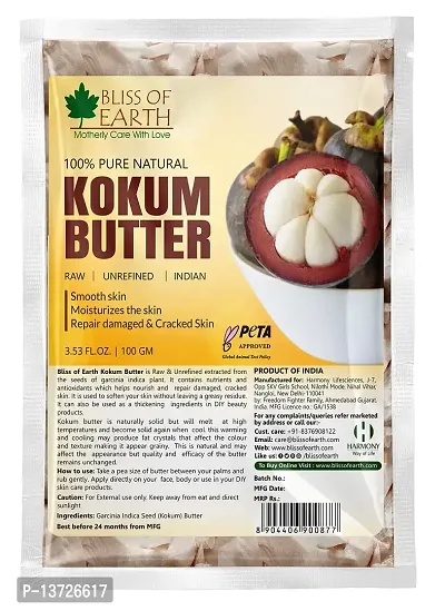 Bliss of earth 100% Pure Natural Kokum Butter Raw | Unrefined | Indian Great For Moisturized Skin,Nourishing Hair, Stretch Mark, DIY Product PETA Approved 100GM Refill Pack