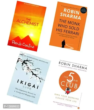 Combo Book Fiction : The Monk Who Sold His Ferrari + IKIGAI + The 5 AM Club + The Alchemist | Set Of Four Books (Paperback, Robin Sharma, Garcia Hector, Panlo Coelho)