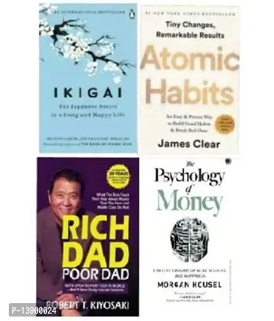 4 Books Combo ( Atomic Habits  Rich Dad Poor Dad  ikigai Japaness  The Psychology Of Money ) English - Paperback