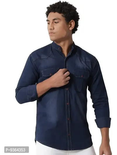 Multicoloured Denim Solid Casual Shirts For Men