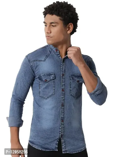Reliable Blue Denim Silky Long Sleeves Casual Shirts For Men